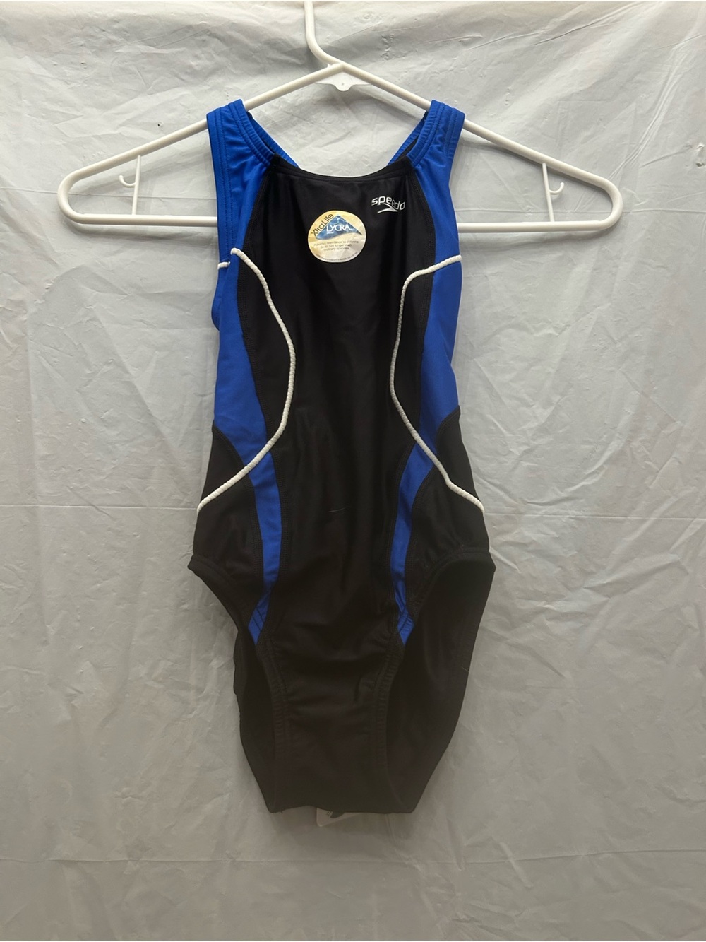 Speedo Racing Youth Girl’s Black and Blue One-Piece Training Swimsuit Sz 24 NWWT